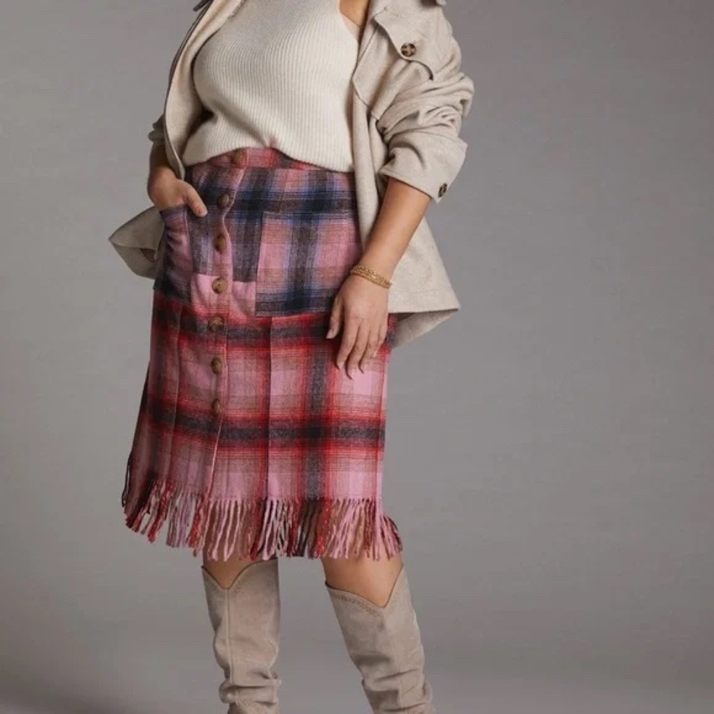 Maeve Fringed Plaid Mini Skirt